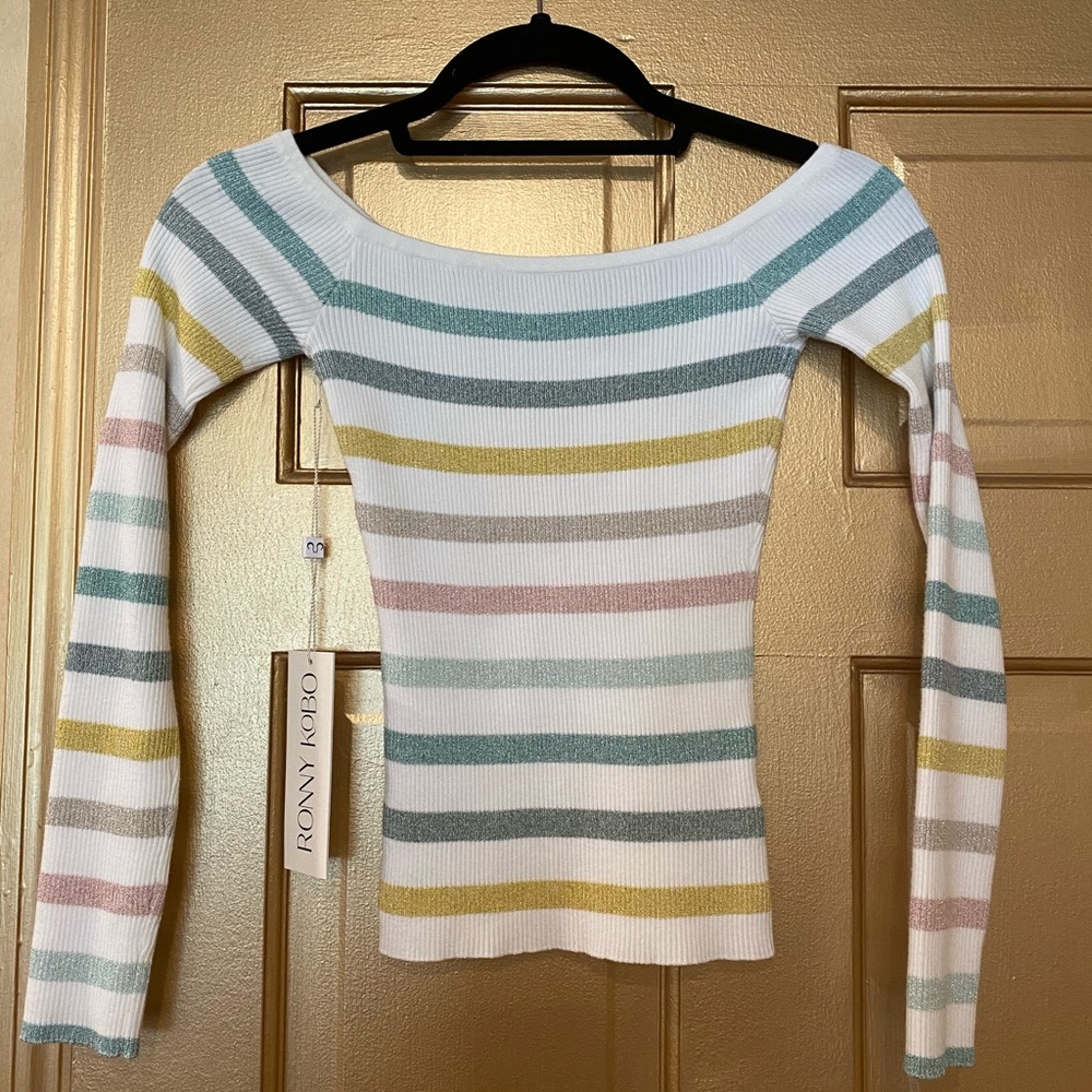 Ronny Kobo Off the shoulder Striped Knit top